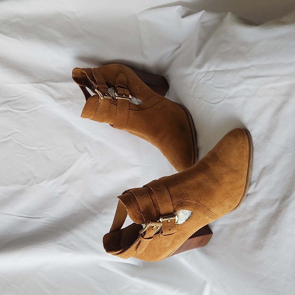 Michael Kors Walden Double Buckle Suede Ankle Heel Bootie